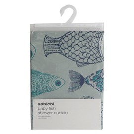 Sabichi PEVA Blue Shower Curtain - 180 x 180 cm (71 x 71 Inch) - Baby Fish Patterned - Multicolour Shower Curtain - Mould Resistant - Easy To Clean - BPA Free - Includes 12 Plastic Hooks