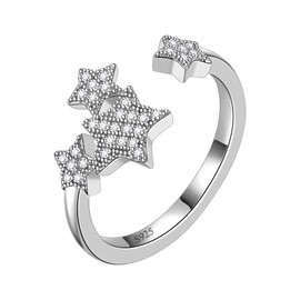 Aurora Tears Stars Adjustable Rings 925 Sterling Silver Pentagram Amulet Cubic Zirconia Open Ring Jewelry Gifts for Women and Girls DR0128W