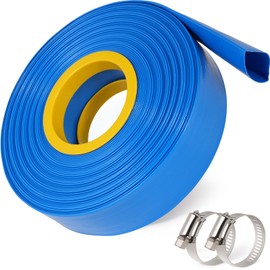 2" x 100 Ft Pool Backwash Hose, Blue Heavy Duty Lay Flat Pool Drain Hose with Hose Clamps, Discharge Hose for Above Ground Swimming Pools Pump and Filter