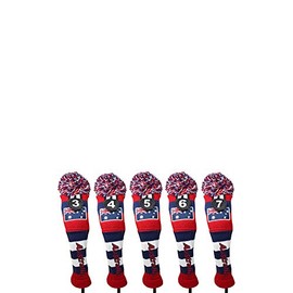Majek Golf Australia 3 4 5 6 7 Hybrid Set Headcovers Pom Pom Knit Limited Edition Vintage Classic Traditional Flag Retro Head Cover 3-7 Set
