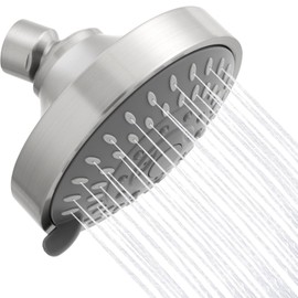 AISOSO Shower Head, 5 Modes High Pressure Shower Heads for Relaxed Shower Experience, 4.1 Inch Bathroom Fixed Showerhead Even at Low Water Pressure for Powerful Spray, Brushed Nickel