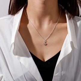 Andelaisi Boho Anchor Choker Necklace Vintage Boat Anchor Necklace Silver Sea Anchor Pendant Necklace Minimalist Anchor Chain Necklace Jewelry for Women