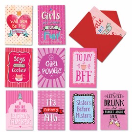 NobleWorks 10 Assorted Box Set Funny Galentine's Day Greeting Cards w/ 5 x 7 Inch Envelopes (10 Designs, 1 Each) Be My Galentine AC3355VDG-B1x10