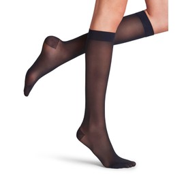 FALKE Lufthansa Travel & Comfort Women's Energize 30 Denier Knee Socks Half Opaque Compression Pressure-free Comfort Waistband Long Travel Sit Better Blood Circulation Fine Soft Material 1 Pair, Blue