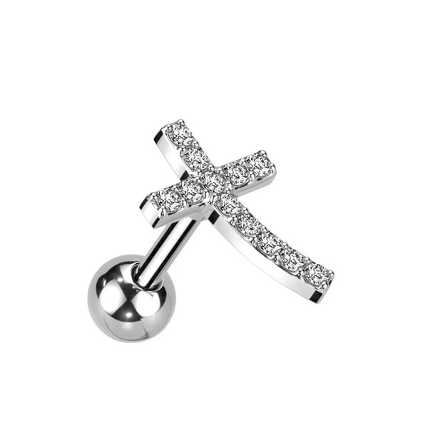 beyoutifulthings 1 Cartilage Ear Stud Cross Cubic Zirconia Clear Silver