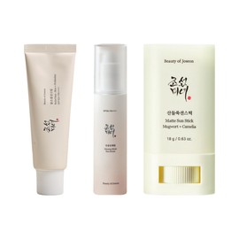 Joseon Beauty UV Care 3-Piece Set (Rice Sunscreen + Ginseng Sun Serum + Mugwort Sun Stick) Hypoallergenic sun care SPF set for each skin type / 조선미녀 자외선 케어 3종 세트 (쌀 선크림 + 인삼 선세럼 + 산들쑥 선스틱) 피부타입별 저자극 선케어 SPF 세트