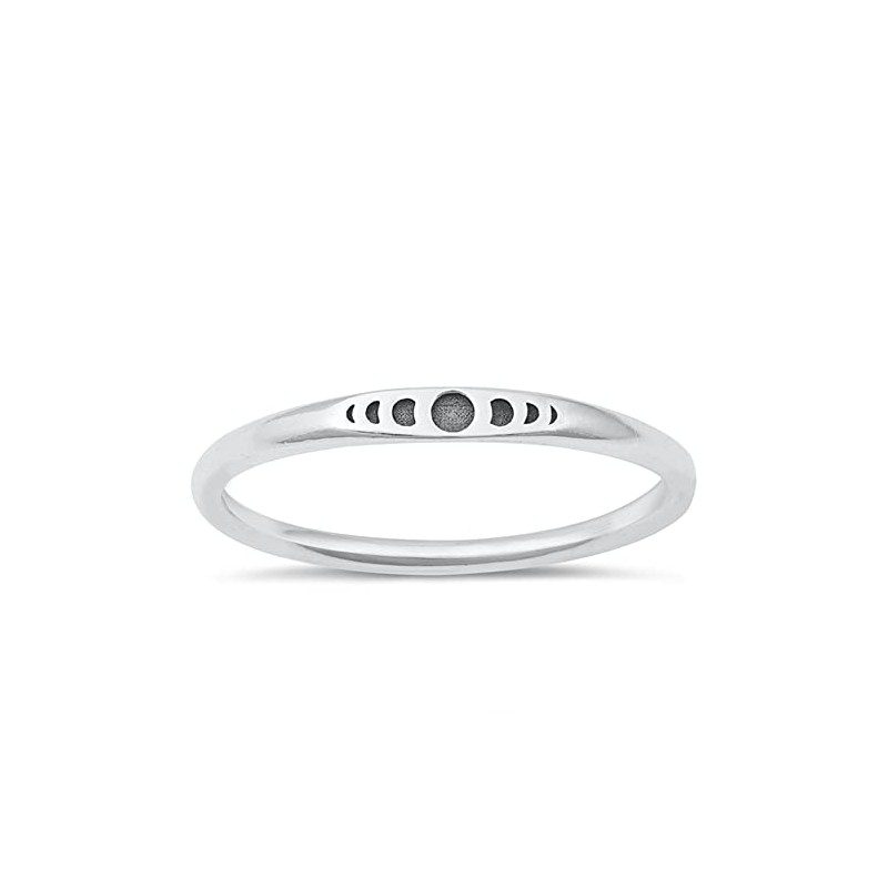 CloseoutWarehouse Sterling Silver Stackable Mini Signet Ring (Moon Phases, 7)