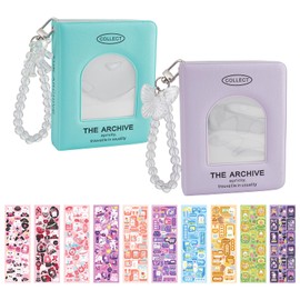 NICENEEDED 3 Inch Mini Photo Album Set of 2, Small Kpop Photocard Binder Album, ID Holder Book With 10 Sheets Korean Stickers