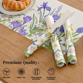 Leetaltree Orchid and Wildflower Spring and Summer Placemat Set of 4 Heat Resistant Non-Slip Place mats for Dining Table, Washable Durable PVC Vinyl Woven Table Mats (Set of 4)