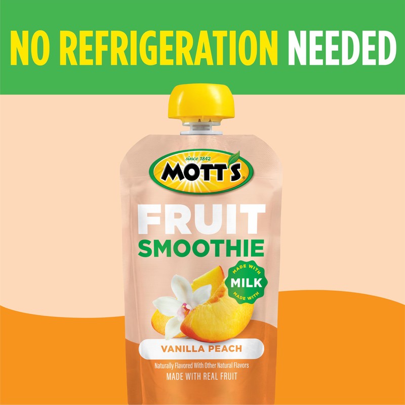 Mott’s Fruit Smoothies Vanilla Peach, 4.2 oz clear pouches, 8