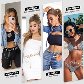 XIAOWU Metal Body Chain Women Waist Chain Fashion Body Link Belts，Vintage High Waist Chain Belts