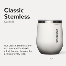 Corkcicle Stemless Wine Tumbler - Keeps Drinks Cold for 6 Hours - Triple-Insulated Stainless Steel - Non-Slip Base - Summer Drinkware Gift - Keeps Drinks Ice Cold - 12 oz - Oat Milk