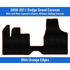 Orange Edge Custom Fit Front Carpet Floor Mat, Black, Compatible with Dodge Grand Caravan with 2nd Row Captain's Chairs, Without Sliding Console 2011 2010 2009 2008