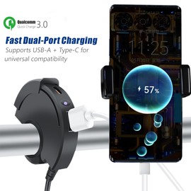 KEEDIN Motorcycle USB Charger, 30W PD + 18W QC3.0, Ultra-Thin Waterproof Dual Port Type-C& USB-A Fast Charger, SAE to USB Adapter for Phone/Tablet/GPS, Compatible with 12V-24V Motorcycles, ATVs, Boats