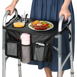 No Brand Walker Tray for Seniors Elderly Disability Folding Rolling Detachable Cup Holder