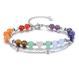 GEHECRST Jewellery 7 Chakra Bracelet Wrap Bracelet Healing Stones Bracelet Real Stones Bracelets Layered Yoga Bracelet Energy Therapy Good Luck for Women and Girls, Gemstone, 7 chakra stones