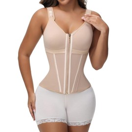 SHAPSHE Waist Shapewear for Women with Bra Tummy Control Girdle Workout Shapewear with Adjustable Shoulder Strap:_Beige_Medium