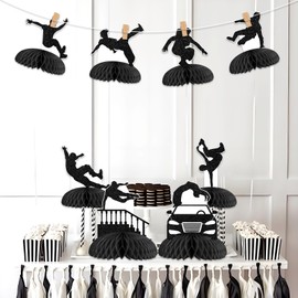 Balterever Parkour Party Decorations 8PCS Parkour Party Honeycomb Centerpieces Extreme Sports Party Table Decorations Run Jump Party Supplies for Birthday and Baby Shower