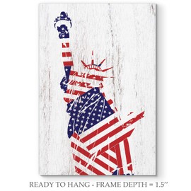 Renditions Gallery Canvas Patriotic Wall Art Paintings & Prints Flag Draped Liberty Statue Rustic Nationalistic Pride Canvas Wall Hanging Artwork for Bedroom Office Kitchen - 16"x20" LT25