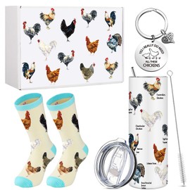 Didaey Chicken Lovers Gifts for Women Include 20 oz Chicken Tumbler with Lid and Straw Funny Chicken Keychain and Cute Chicken Socks Gifts Box for Chicken Lovers Birthday Christmas Gift
