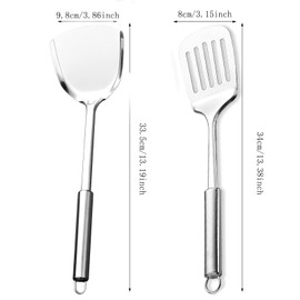 LIFTATAPA Stainless Steel Spatulas Set, Silver Slotted Turner, Solid Turner, Heavy Duty Sturdy Kitchen Spatula High Heat Resistant, Metal Kitchen Utensils for Cooking(Silver)