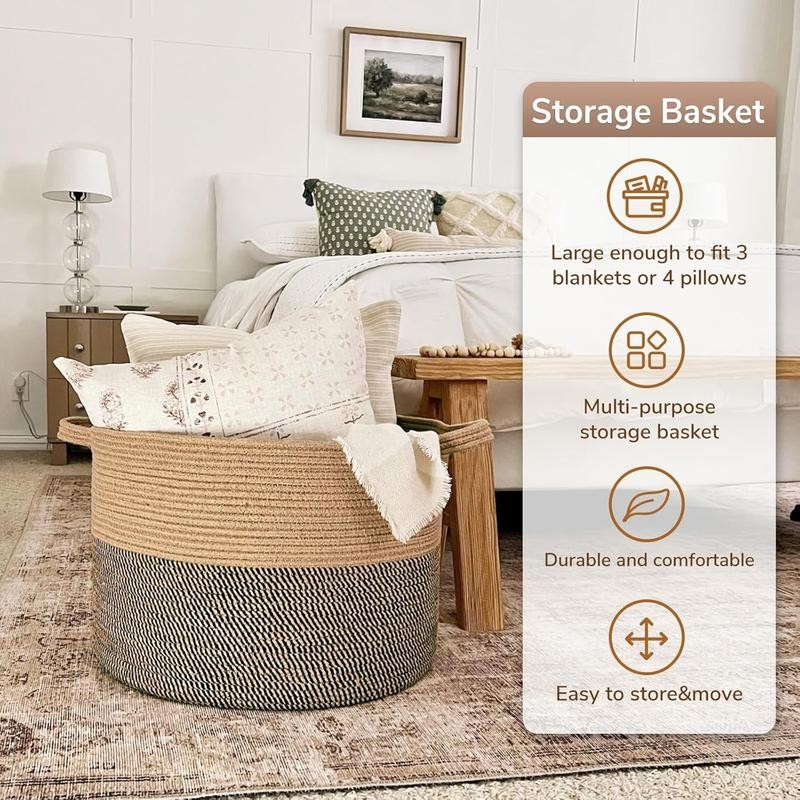 Extra Large Wicker Storage Basket, 83L Round Jute Basket for