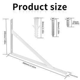 8 Pcs Heavy Duty Shelf Brackets, Floating Metal Shelf Brackets, Metal Wall Mount L Shaped Shelves Support Angle Brackets for Heavy Duty Floating Shelves Shelf Brackets (11.81 inch x 7.48 inch White)