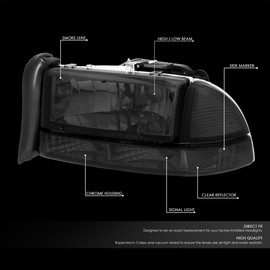 D SOLUTIONS Headlight Assembly Compatible with Dodge Dakota 1997-2004 Compatible with Durango 1998-2004 Left Right Headlamp Set Smoked Lens Clear Corner 55055110AF 55055110AH 55055111AG 55055111AH