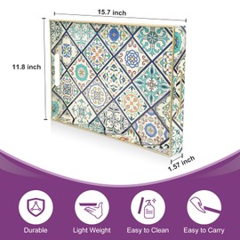 Gifturbo Serving Tray with Handles, Plastic Decorative Rectangular Tray for Coffee Table, Living Room, Home Decor, Outdoor Trays,Serving Breakfast Kitchen Platter,Boho