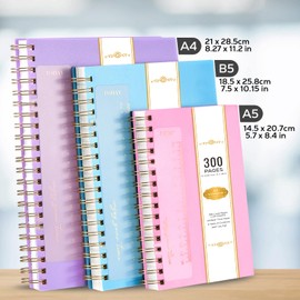 NIRMIRO Notebook B5, Notepad, 300 Pages/150 Sheets Wirebound Spiral Notebook with 100GSM Lined Paper, Ruler, PVC Cover Note Pads for Women/Men Writing Work, 18.5 x 25.8cm, Orange