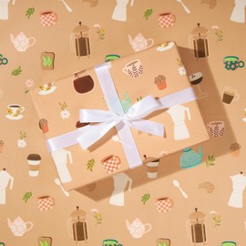 The Gift Wrap Company 58-191810 Cafe Culture Flat Gift Wrapping Paper Sheet Set, 30" x 23", Multicolor, 3 Pieces