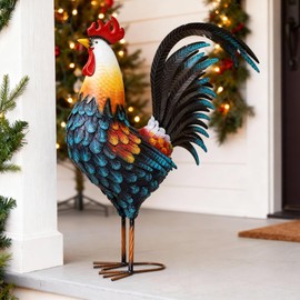 Ultym 32in Metal Rooster Decor, Outdoor Garden Statues, Metal Chicken Sculpture for Backyard Patio Garden Kitchen Décor