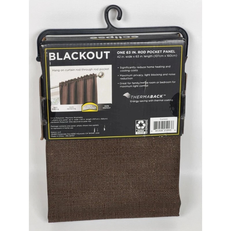 Eclipse 63"X43" BLACKOUT CURTAIN PANEL(S) ESPRESSO DARK BROWN THERMAL PROTECTION