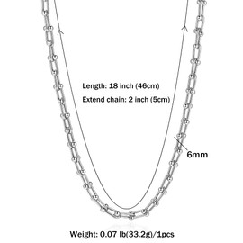 SKENUDY 18 K Gold-Plated Trendy Chain Necklaces for Men and Women W: 8 mm, L: 18.11 + 5 inches Gold Statement Departed Link Chain Necklace Bold Oval Link Barbell Links Paper Clip Chains, Stainless