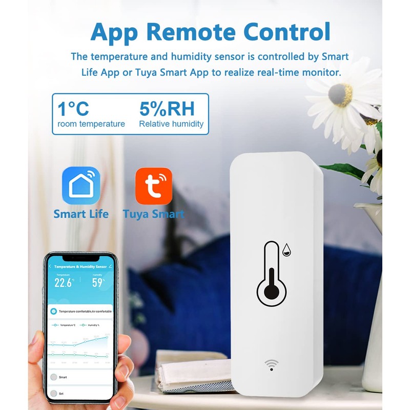 Wi-Fi Smart Thermometer Hygrometer, Digital Mini Indoor Temperature and Humidity