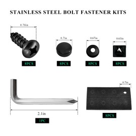 ZNDAW Stainless Steel License Plate Screws, Self-Tapping Bolts Fasteners Car Tag Mounting Hardware Kit, Rustproof Anti-Rattle Screws Caps Cover for Front Rear Frame Holder (Black)