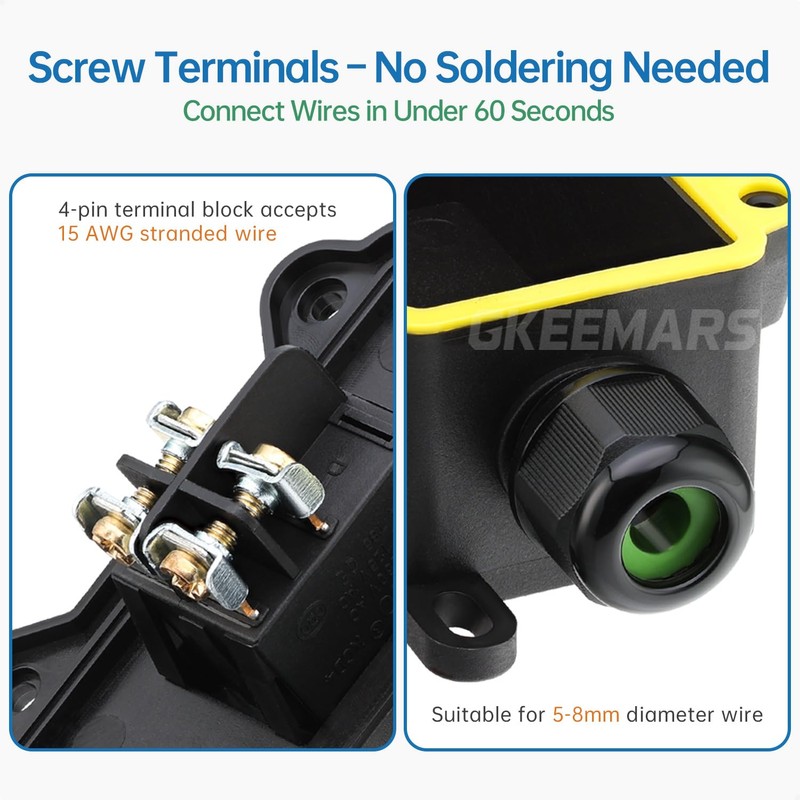 GKEEMARS Inline Cord Waterproof Switch with Red Light Rocker Button,