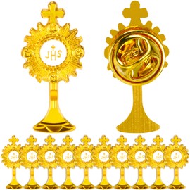 Yinkin Gold First Communion Lapel Pin Set First Communion Chalice Tie Pin Gifts First Holy Communion Religious Lapel Pins Bulk for Boys Girls Eucharistic Minister (12)
