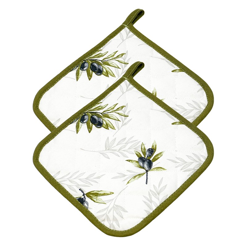Lashuma Pot Holder Set Olive Green - White, 2 x