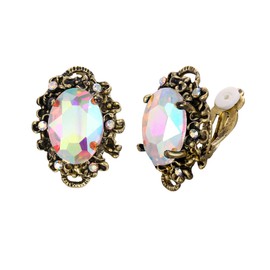 Clearine Women's Victorian Style Crystal Flower Cameo Inspired Oval Clip-On Stud Earrings, Crystal