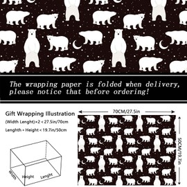 12 Sheets Black Christmas Wrapping Paper Cute Winter Polar Bears Gift Wrap Paper for Xmas Holiday Presents Wrapping Baby Shower Birthday Party DIY Craft, 28 x 20 inch