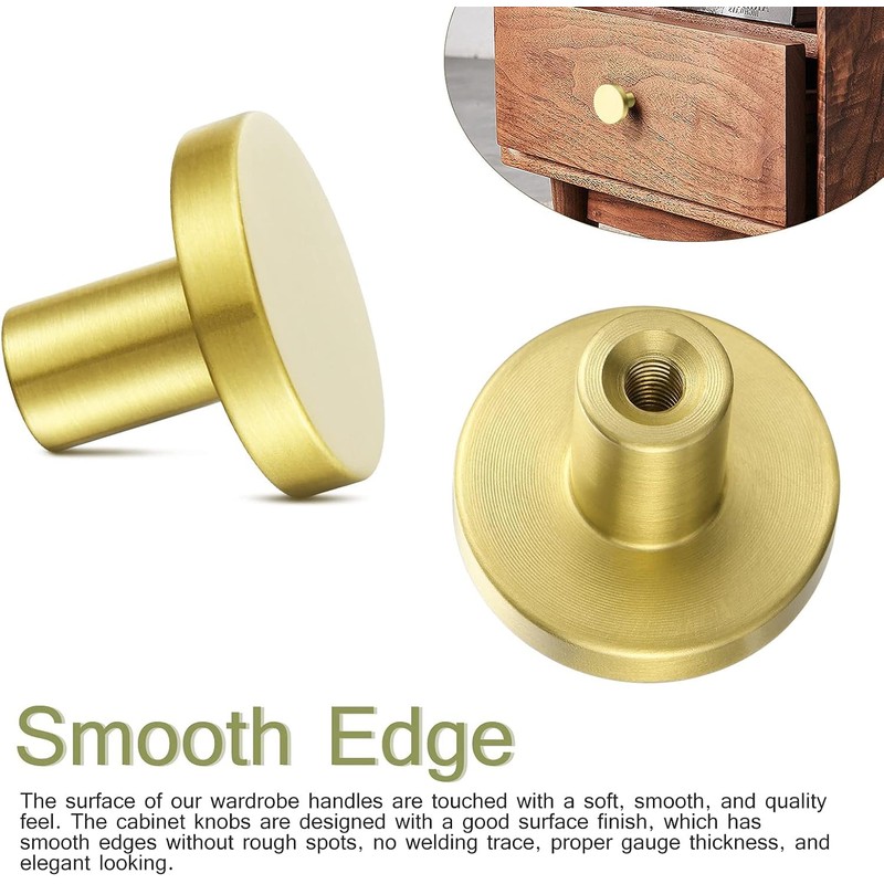8PCS Brass Gold Cabinet Knobs, 25mm Small Round Dresser Knobs,