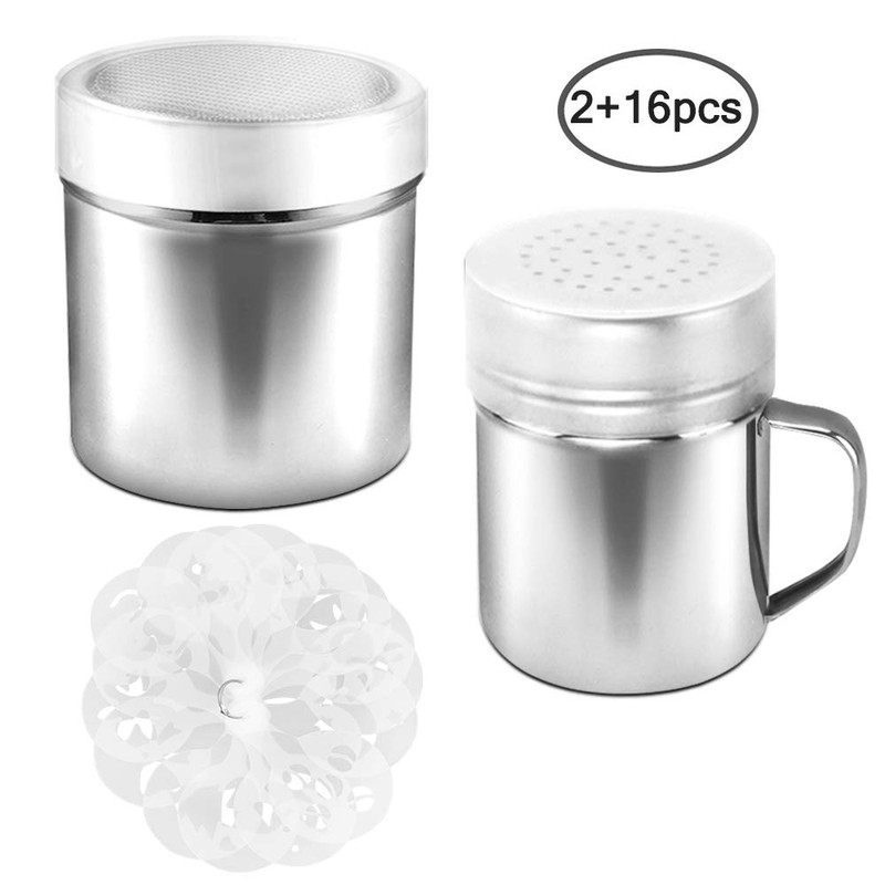 AIFUDA 2 Pcs Stainless Steel Powder Shaker with Lid, 16
