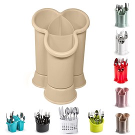4 Compartments High Grade Plastic Sink Tidy Cutlery Drainer Caddy Holder, Utensil Drainer for Home and Kitchen Drain Box Sink Cleaning Up (Taupe - Design 2)