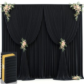 50ft x 12ft Black Backdrop Curtains Wrinkle Free Backdrop Curtain for Wedding Parties Black Fabric Backdrops Drapes Back Drop Cloth Bridal Shower Stage Curtains Wedding Decorations for Reception