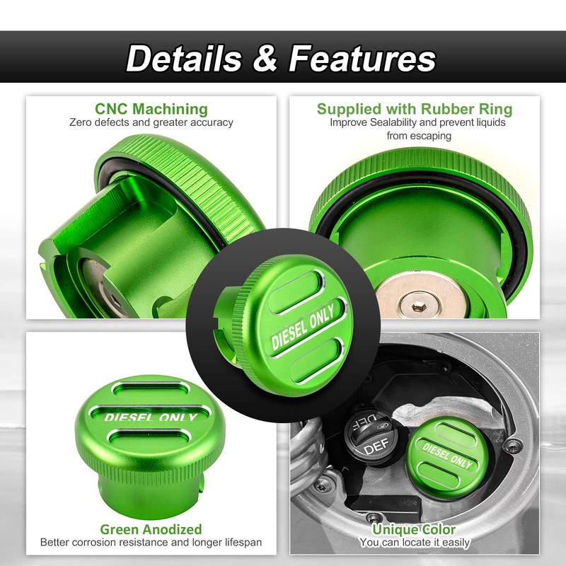 ROMELACK Magnetic Billet Aluminum Green Diesel Fuel Cap & Blue