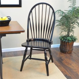Pemberly Row Modern / Contemporary Wood Windsor Chair in Antique Black Finish