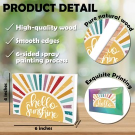 Hello Sunshine Wooden Block Sign - 4"x6" Colorful Summer Block Plaque Tabletop Decor - Rustic Retro Wood Sign Gifts For Friends Family Coworker-Home Room Office Desk Decor Favors & Supplies-A06