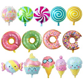 Ice Cream Balloons Donut Party - 14 Pcs Sweet Candy Round Shaped Pastel Foil Mylar Donut Ballons Garland Arch Kit For Kids Candyland Girl Birthday Decorations Spring Party Baby Shower Supplies
