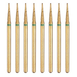 sourcing map 8pcs 100-120 Grits Diamond Grinding Bit 2mm Tapered Head 2.35mm Shank 10mm Length Titanium Plated Stone Sanding Drill Bits Rotary Tool for Nails Grinding Polishing